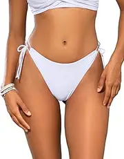 [SHEKINI] Women's Tie Side Bikini Bottom High Cut Brazilian Thong Ruched Back Bathing Suit Bottoms