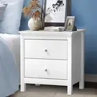 Oikiture Bedside Table Nightstand Side End Table Storage Cabinet 2 Drawers White