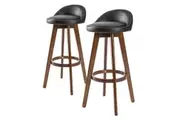 La Bella 2 Set 72cm Black Brown Wooden Bar Stool Leila Leather