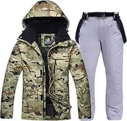 [7HAHA3] Men's Ski Suit Hooded Raincoat Coat with Jeans Snowboard Jackets Pants Outdoor Gear Mountain Snowsuit