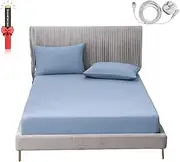 ZDFOZD Ground Fitted Sheets with Cord, Queen Size - 152 * 203+35cm, 90% Organic Cotton + 10% Pure Silver Fibre, Soft Breathable and Durable, Earth Bed Sheets, Blue