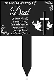 Inbagi Cross Grave Marker Memorial Remembrance Plaque Stake - Waterproof Acrylic for Cemetery, Religious Garden - Sympathy Dove Decorations (Dad)