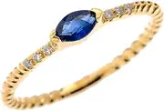 [Claddagh Gold] 10k Yellow Gold Dainty Diamond and Marquise Sapphire Rope Design Stackable/Proposal Ring