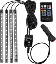 Car Strip Light, 4Pcs 36 Dc 12V Multicolor Music Car Nterior Light Under Dash Lighting Kit with Sound Active Function & Wirel Remote Sigara