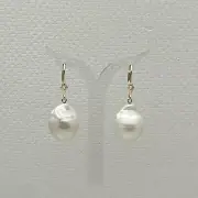 14kt Solid Yellow Gold Leverback Genuine White Baroque Pearls Dangle Earrings