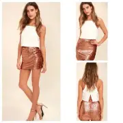 (NWT) Lulus Pop The Bubbly Rose Gold Sequin Mini Skirt Size S