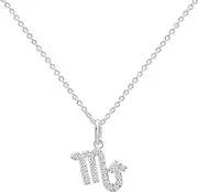 [Amberta] Women 925 Sterling Silver Zodiac Necklace with Cubic Zirconia – Silver Zodiac Sign Necklace