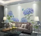 3D Blue Hydrangea Butterfly Wallpaper Wall Mural Removable Self-adhesive 158