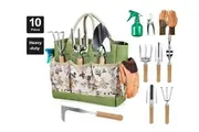 SpringUp Garden Tool Set 10-Piece Gardening Tools Heavy Duty Gardening Hand Tools with Fashion and Durable Garden Tools Organizer Handbag,Stainless Steel Rust-Proof, Ideal Gardening Gifts for Women