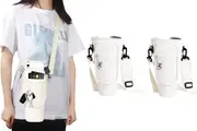 2pcs Water Bottle Carrier Bag with Adjustable Shoulder Strap Pouch for 40 OZ Water Bottle Accessories-White