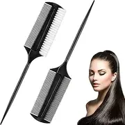 2 Pcs Black Smoothing and Sectioning Brush Set - Double-Sided Comb for Edge Teasing, Parting, and Ballroom Dancing Hairstyling