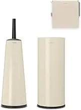 Brabantia - Renew Toilet Accessory Set - Toilet Brush & Holder, Roll Holder & Roll Dispenser - Hygienic Brush - Corrosion Resistant - Fixing Materials Included - Bathroom Set of 3 - Soft Beige