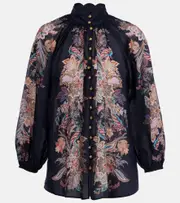 [Zimmermann] Zimmermann Rhiannon printed ramie blouse AU 8 blue