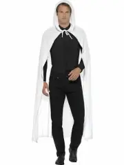 White Hooded Cape Hood Adult Vampire Halloween Gothic Horror Fancy Dress Costume