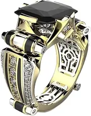 [QUGOO] Silver Rings Zircon Inlaid Black Cross Border Rings for Men Red Purple Crystal Jewelry Anniversary Silver Rings for Women (Color : 02black, Size : 15)