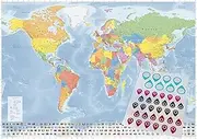 GeoMetro Large World Map (39 X 55) full lamination with sticker pins for marking destinations, high print quality