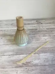 Chasen Matcha Wisk, Chasen Tate Whisk Stand, And Chashaku Tea Scoop Set