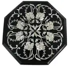 Black Marble Coffee Table Top Mother of Pearl Inlay Work Corner Table for Office