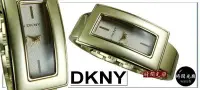 在飛比找Yahoo!奇摩拍賣優惠-【時間光廊】DKNY 長方形 金色 網狀錶面 鋼帶表款 女錶