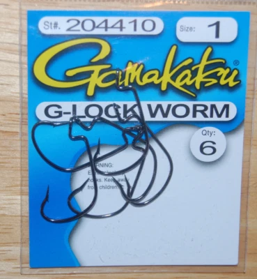 gamakatsu g-lock worm hook 204410 bass hooks size 1 6 per pack