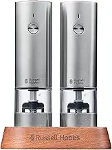 Russell Hobbs 7942JP Electric Mill, Rechargeable, Salt & Pepper, Rock Salt, Pepper, Spices, Adjustable Coarseness, Mini, Set of 2, Silver