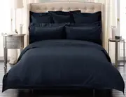 1000TC Ultra Soft Striped Duvet/Doona/Quilt Cover Set Queen/King/Super King Size-Midnight Blue
