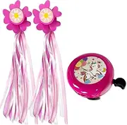 TEAONE Scooter Handlebar Streamers, 2 PCS Bicycle Grips Ribbon with a Flower Bicycle Bell for Bike Decorations (3 PCS)