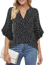[Lotusmile] Womens 3/4 Sleeve Tops Dressy Business Casual Outfits V Neck Chiffon Work Blouses