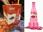 Fallout Nuka Cola Cranberry Glass Bottle + 10 Bottle Caps Rocket Replica Figure