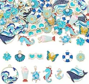 [Cheriswelry] 48Pcs Summer Enamel Charms for Jewelry Making Enamel Alloy Gold Plated Pendants Assorted Style Jewelry Charm Mixed Color for Necklace Bracelet Earring Making
