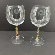 Long Stem Beaded Wine Glasses Set of 2 Made In France 24 % Lead Crystal New