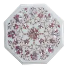 Marble Side Table Top for Office Pink Mother of Pearl Inlay Work Coffee Table