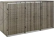 VRAXO Triple Wheelie Bin Shed Grey 207x80x117 cm Poly Rattan -25KG,319866