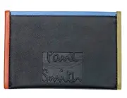 Paul Smith Black Leather Wallet Card Holder Colorblock Trim Big Signature New