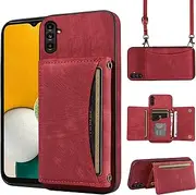 [ELISORLI] Phone Case For Samsung Galaxy S23 FE 5G Wallet Cover with Crossbody Shoulder Strap and Leather Credit Card Holder Pocket Slim Flip Purse Stand Cell Accessories S 23 EF S23FE 23S Girls Red