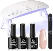 [beetles gel polish] Nude Gel Nail Polish Kit with UV LED Light and Base Gel Top Coat Starter Kit, Soak Off Popular Nude Gel Polish Set with Nail Lamp Nail File for DIY Home Manicure women