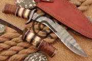 Custom Handmade Damascus Steel Kukri Knife 14.5" with Leather Sheath