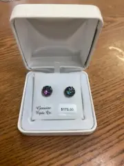 NEW Round Mystic Qtz 14K Over Sterling Silver Stud Earrings! BEAUTIFUL!