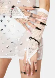 Angel In The Moment Rhinestone Fishnet Gloves