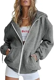 Women Hoodie Zip Up Long Sleeve Sweatshirts Jackets Retro Lightweight Drawstring Cute Warm Casual Coats
