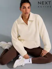 Ecru Active Sports Collared Borg Fleece Jacket (E83688) | $39