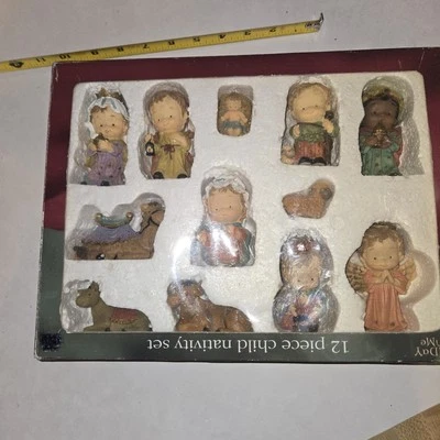 Vintage Holiday Time Christmas 12 Piece Child Nativity Set Ceramic Christmas