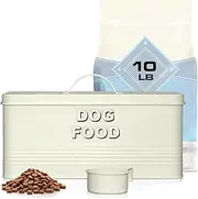 Plexon Dog Food Storage Container with Scoop, Metal Dog Food Container 10 lbs Holder Bin with Lid Small Pet Chow Storage Canister Tin, Treat Jars for Pets, 2 Gallons, Off-White