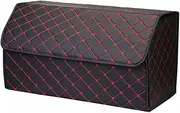 SOGA Leather Car Boot Collapsible Foldable Trunk Cargo Organizer Portable Storage Box Black/Red Stitch Large