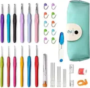37 Pack Crochet Hooks Set, Crochet Kit for Beginners with Stitch Markers 2mm(B)-8mm(N) Ergonomic Soft Grip Handle Crochet Hook Set for Arthritic Hands Large Crochet Needle