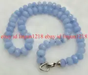 Huge 6x10mm Faceted Aquamarine Rondelle Gemstone Beads Necklace 18''