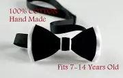 Boy Teenage 100% Cotton Black + White Bow Tie Bowtie Wedding 7-14 Years Old