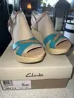 Clarks Artisan Leather Wedge Sandals Caslynn Regina Size 7.5M Turquoise
