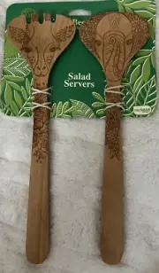 Talisman designs Solid Beechwood Salad Servers giraffe and elephant