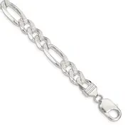 8 Inch Sterling Silver 11.0mm Pav Flat Figaro Chain